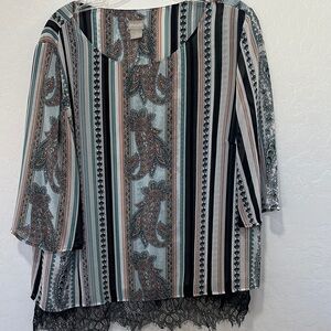 Chico's Multicolor Blouse Paisley Striped Tiered Sleeve Blouse plus size 3 16/18